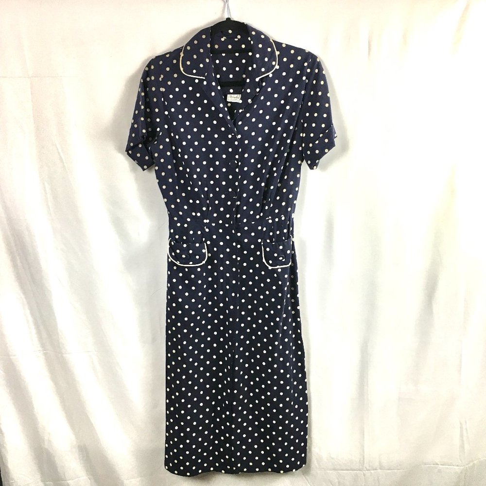 Vintage 1940's Dress Navy & White Polka Dot